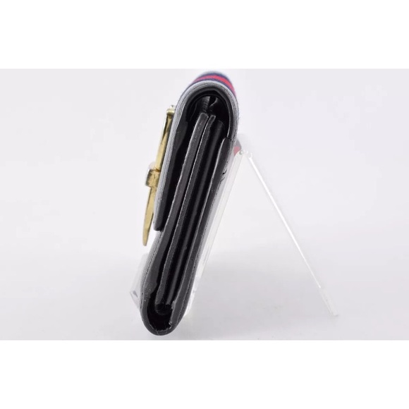 GUCCI Sherry Line Belt Clasp Tri-Fold Wallet Canvas Leather Used Unisex - Picture 5 of 11